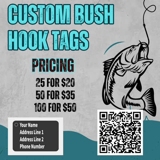 Custom Bush Hook Tags - Premium fishing tackle from Devildog's Brew & Beans - Just $20! Shop now at Devildog's Freeze Dried Treats